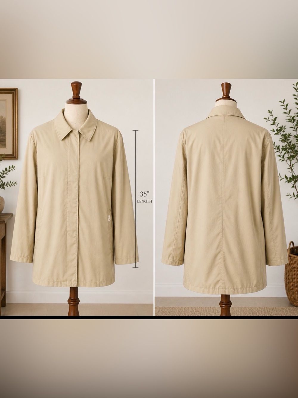 Faconnable Men’s Beige Loro Piana Storm System Beige Rain/Car Coat SZ M 35”